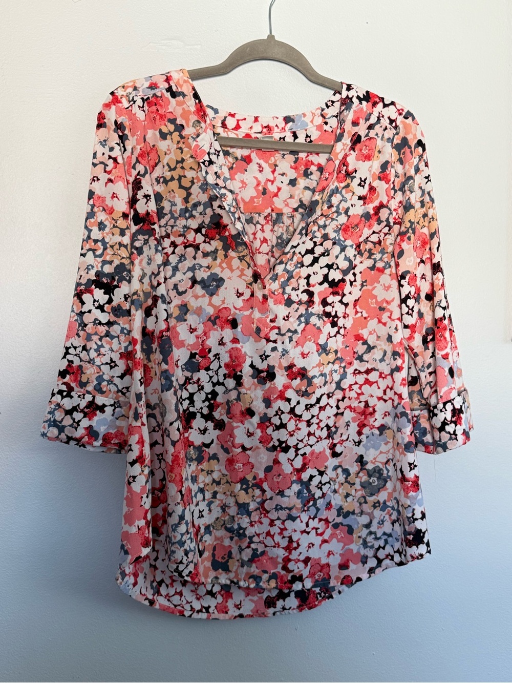 croft & barrow Coral and Pink Floral V-Neck Blouse